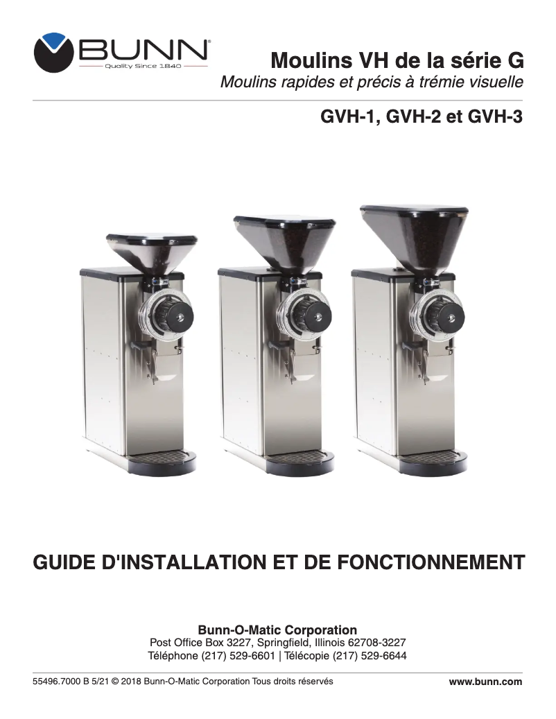 Page 1 de la notice Guide d'installation Bunn GVH-1