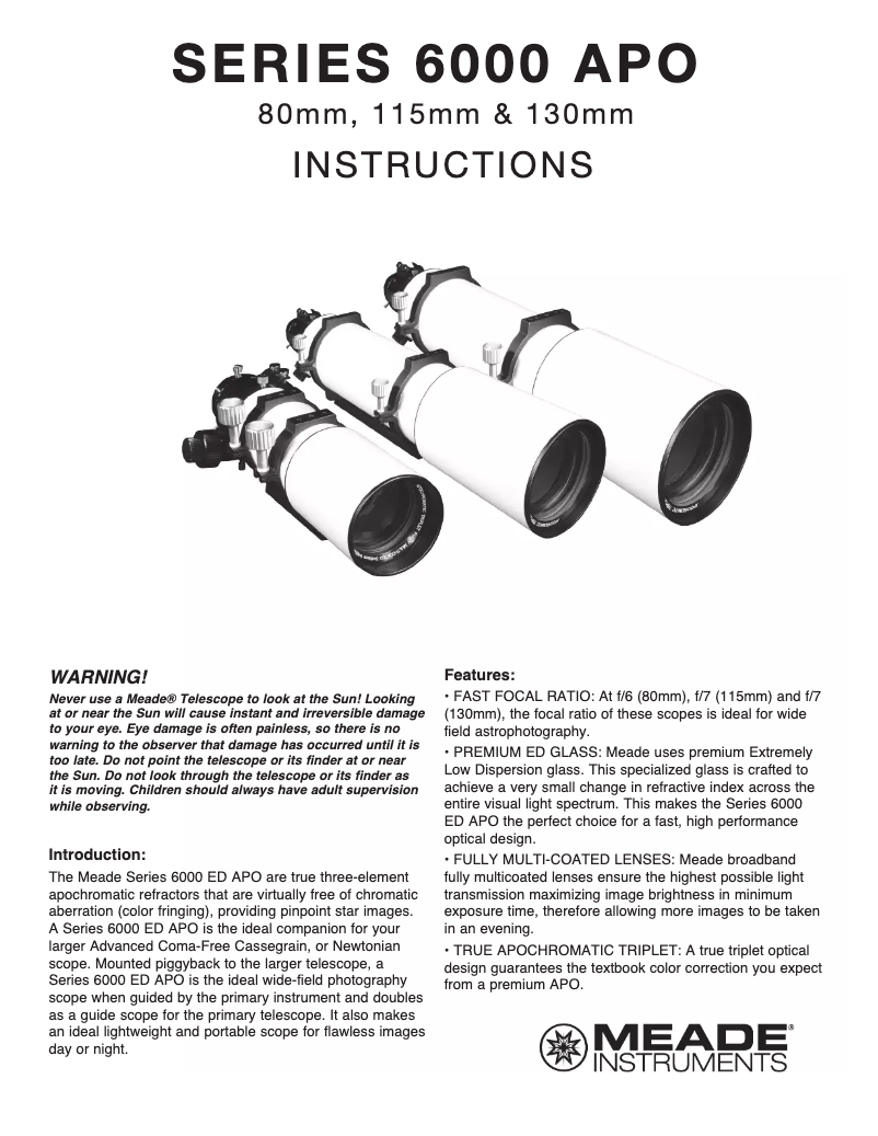 Page n°1 - Manuel utilisateur Meade Series 6000 APO