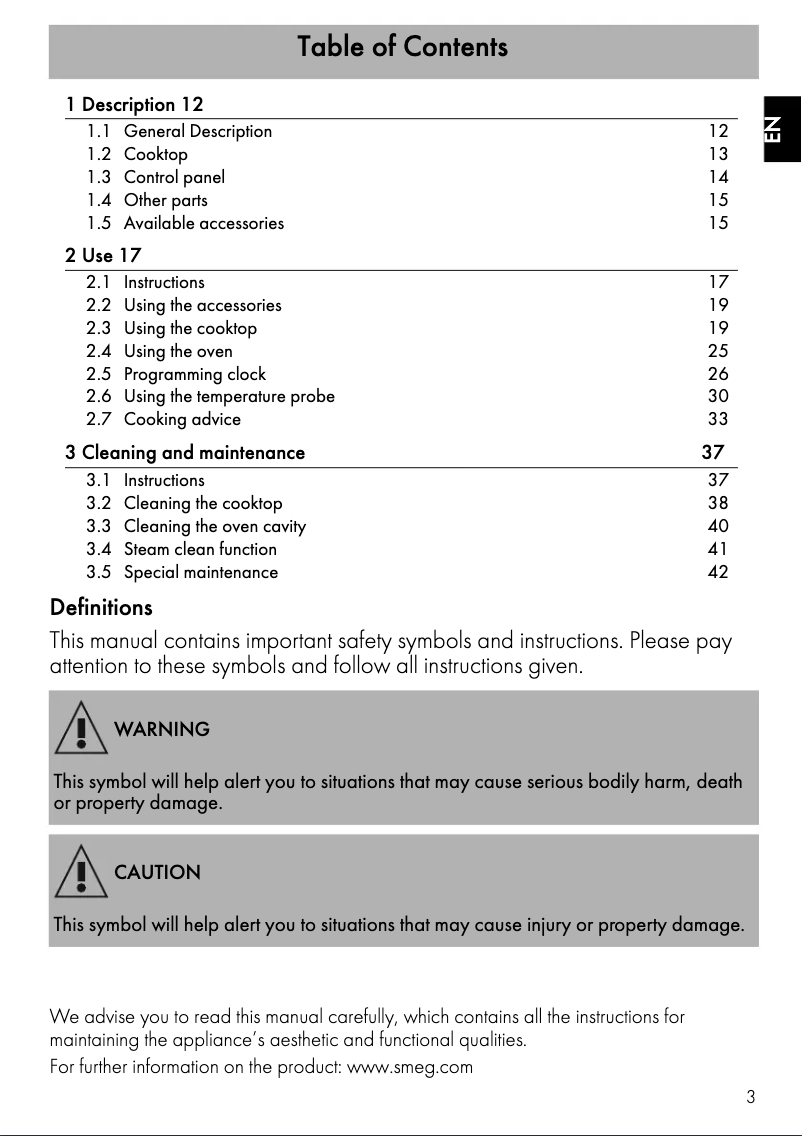 Page 1 de la notice Manuel utilisateur Smeg SPR30UIMX