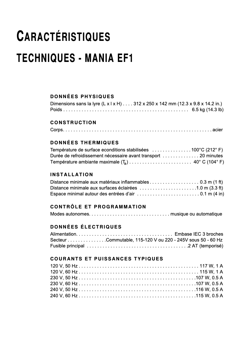 Image de la première page du manuel de l'appareil Mania EF1