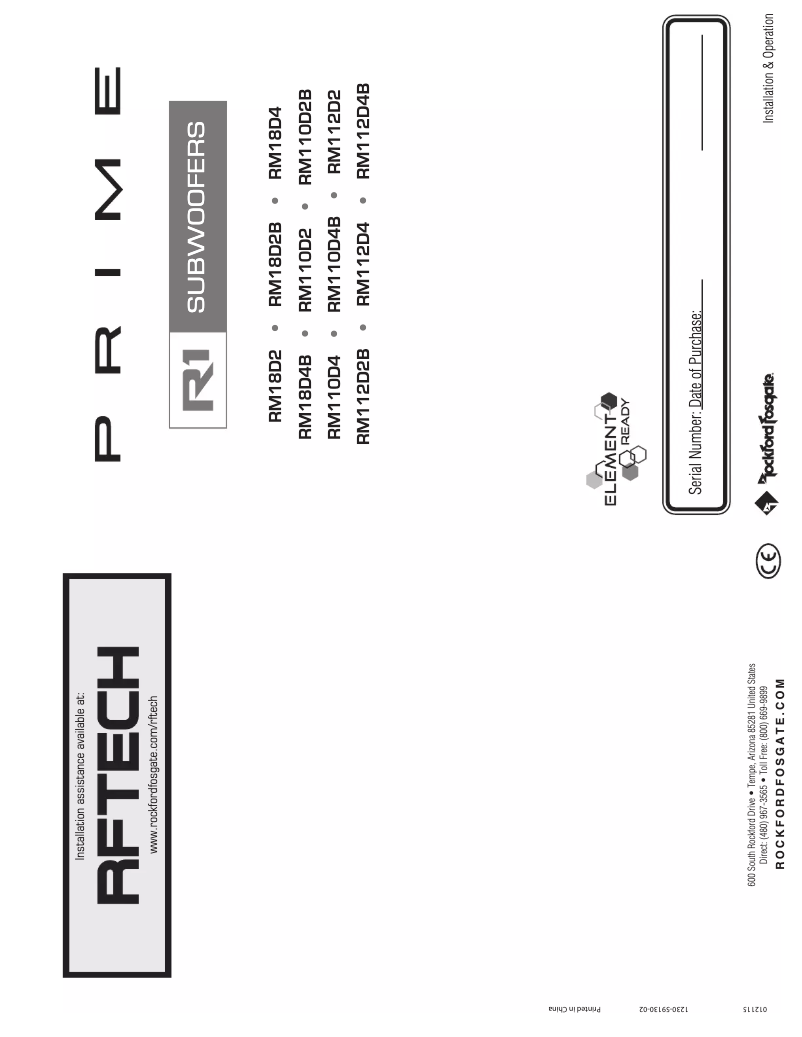 Page n°1 - Manuel utilisateur Rockford Fosgate Prime RM18D2B