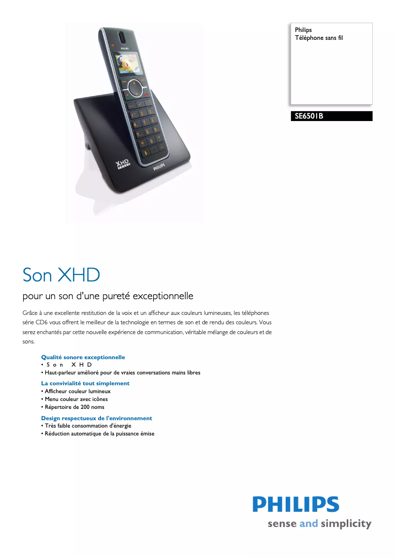 Page 1 of the manual Technical Sheet Philips SE6501B