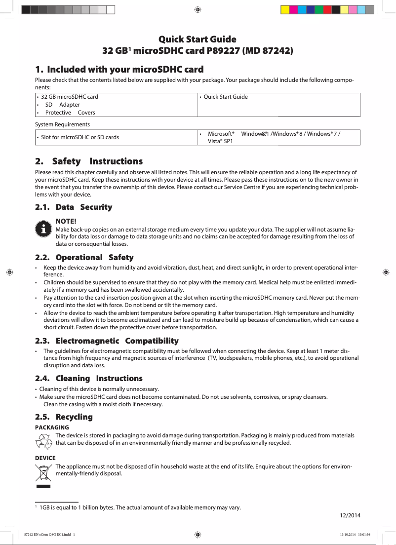 Page 1 de la notice Manuel utilisateur Medion P89227 (MD 87242)