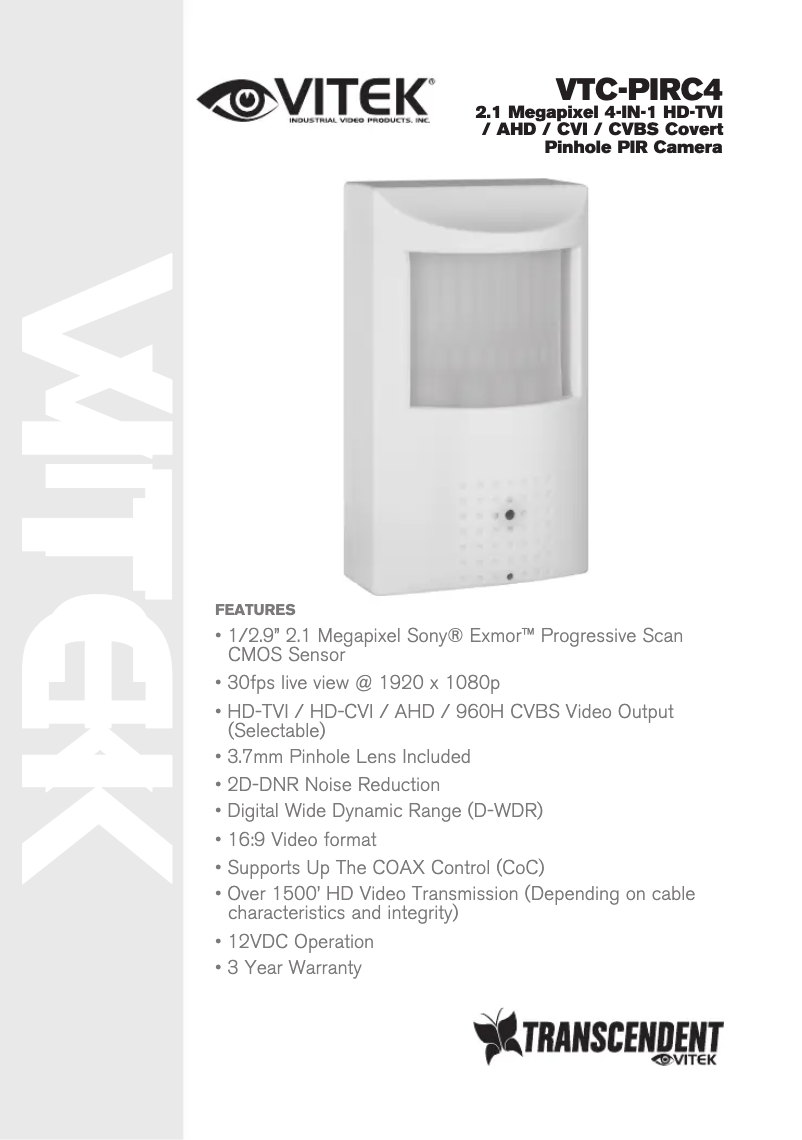 Image de la première page du manuel de l'appareil VTC-PIRC4