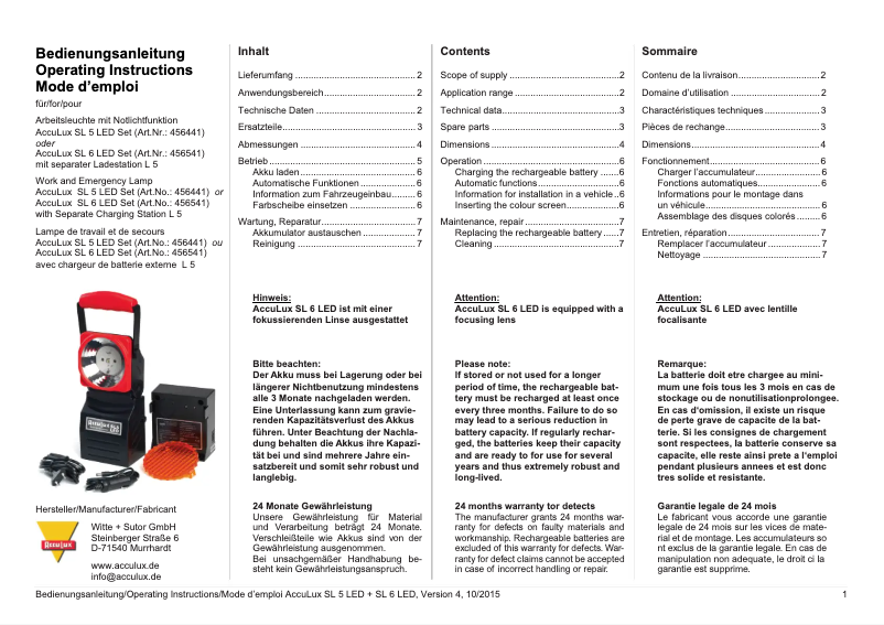 Page 1 de la notice Manuel utilisateur AccuLux SL 5 LED Set
