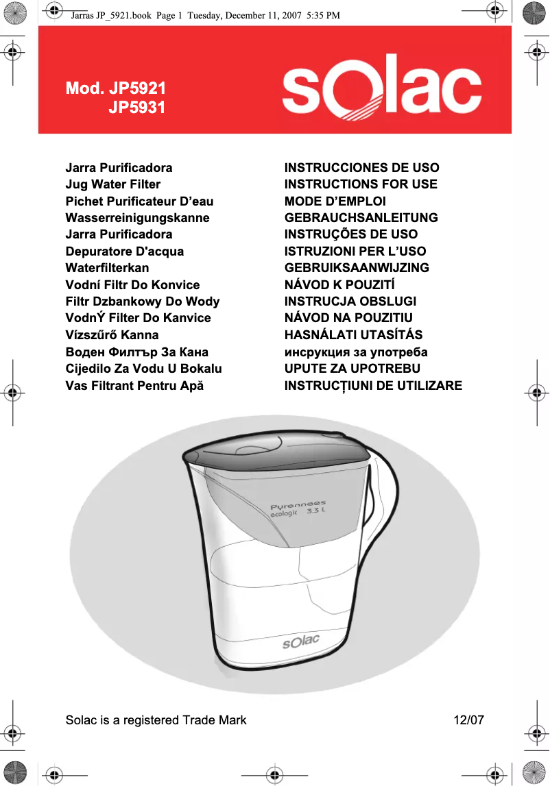 Imagen de la primera página del manual del dispositivo JP5931