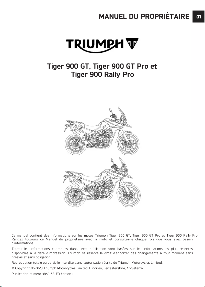 Page 1 de la notice Manuel utilisateur Triumph Tiger 900 GT Pro (2024)