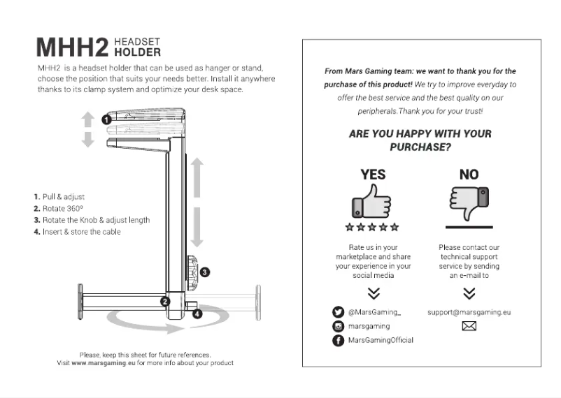 Page 1 de la notice Manuel utilisateur Mars Gaming MHH2