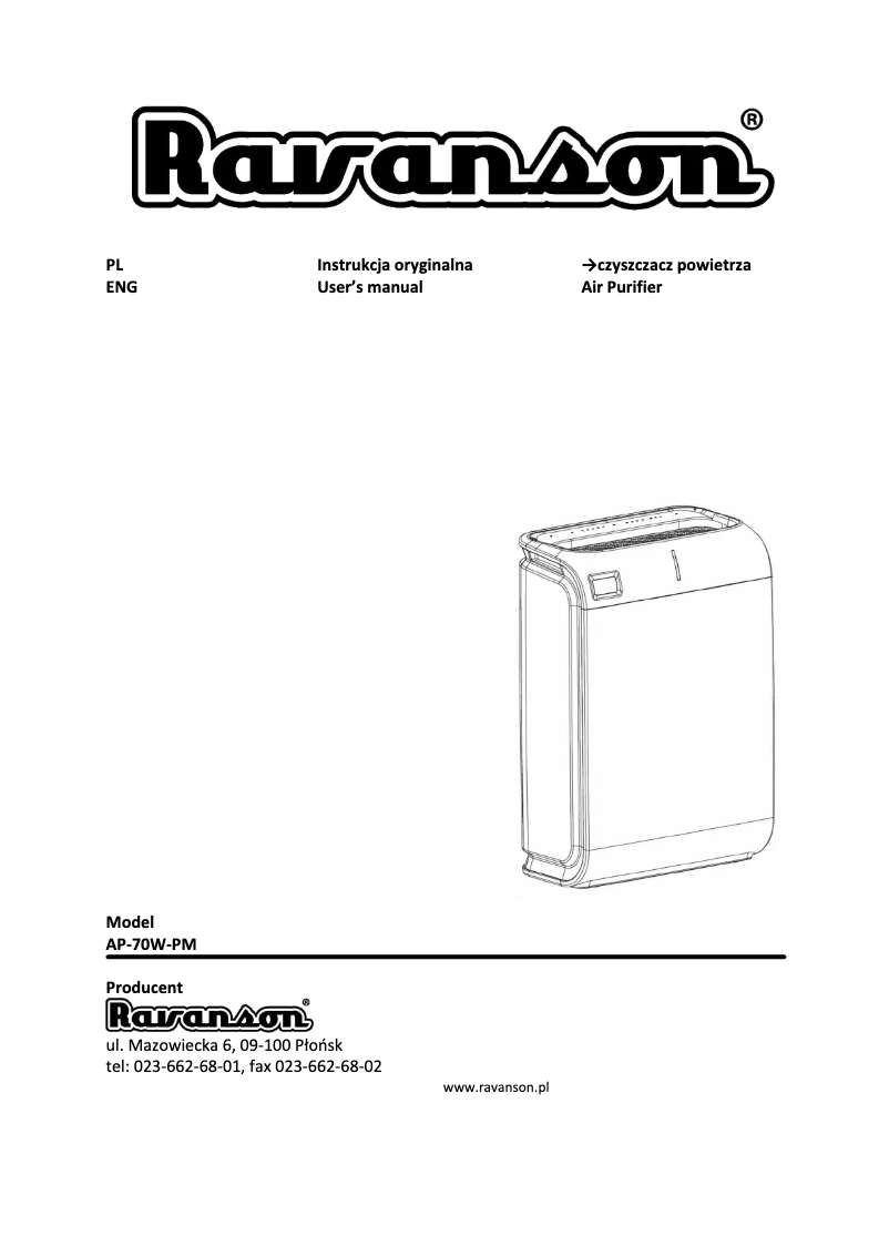 Page n°1 - Manuel utilisateur Ravanson AP-70W-PM