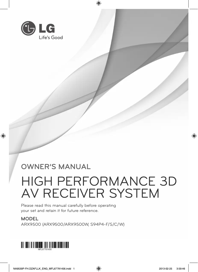 Image de la première page du manuel de l'appareil ARX9500