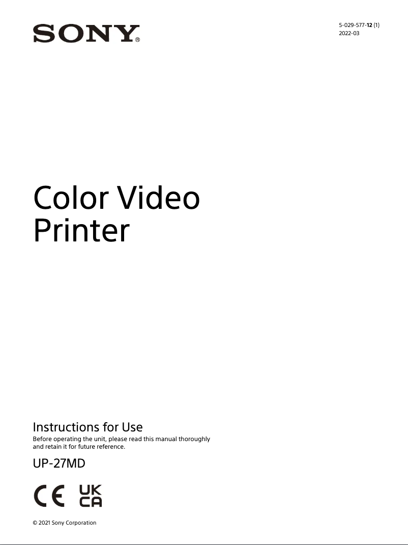 Página 1 del manual Manual de usuario Sony UP-27MD