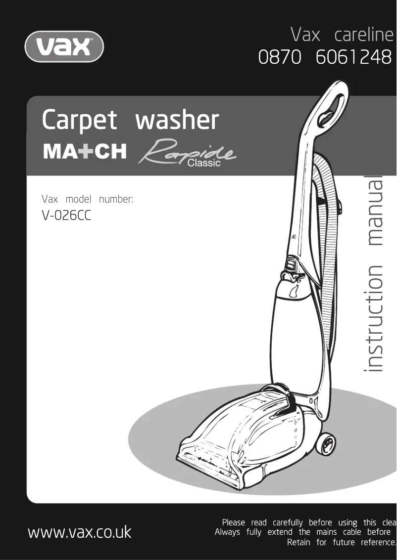 Page n°1 - Manuel utilisateur Vax Rapide XL V-027CC