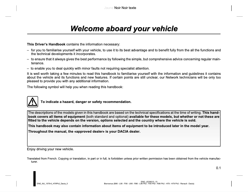 Page 1 de la notice Manuel utilisateur Renault Duster (2015)