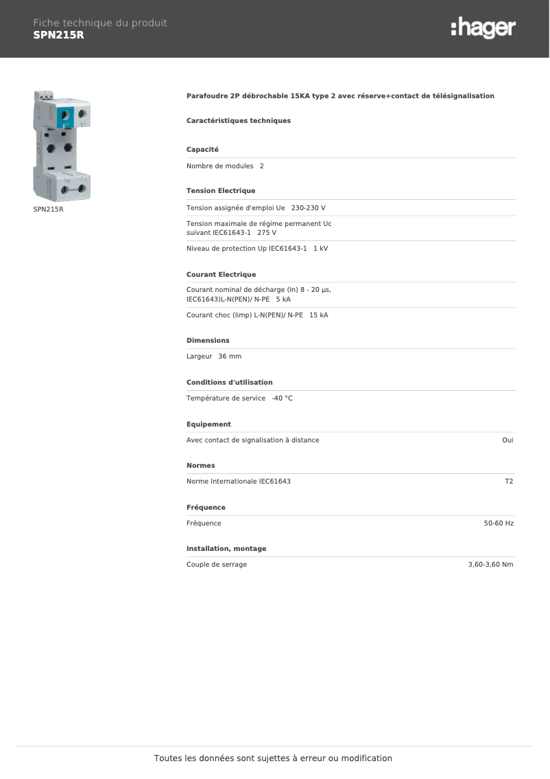 Image de la première page du manuel de l'appareil SPN215R