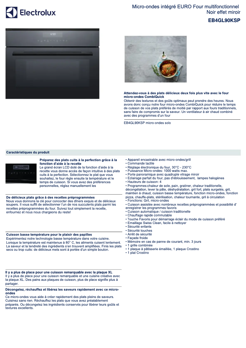 Page n°1 - Fiche technique Electrolux EB4GL90KSP