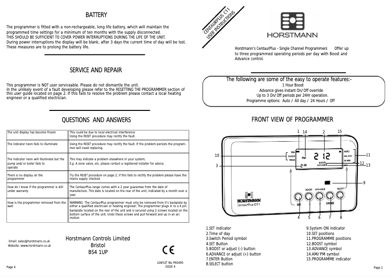 Page n°1 - Manuel utilisateur Horstmann CentaurPlus C11