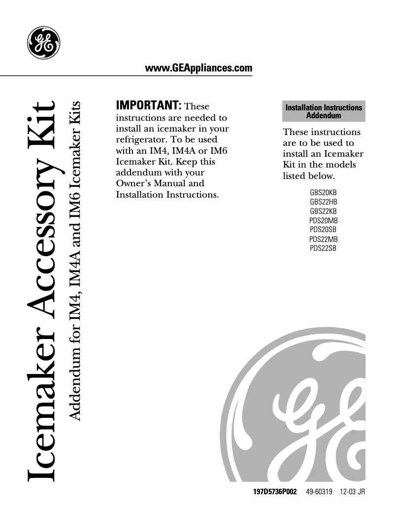 Image de la première page du manuel de l'appareil Profile PDS20MBPCC