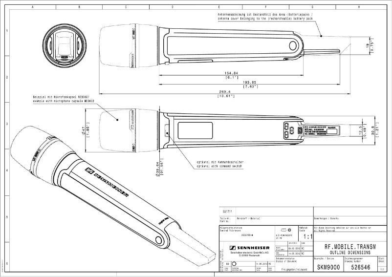 Page 1 de la notice Dessin technique Sennheiser SKM 9000
