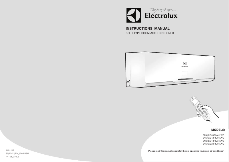 Page 1 de la notice Manuel utilisateur Electrolux EASX12P5AHLW