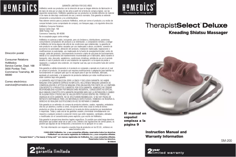 Page n°1 - Manuel utilisateur Homedics SM-200