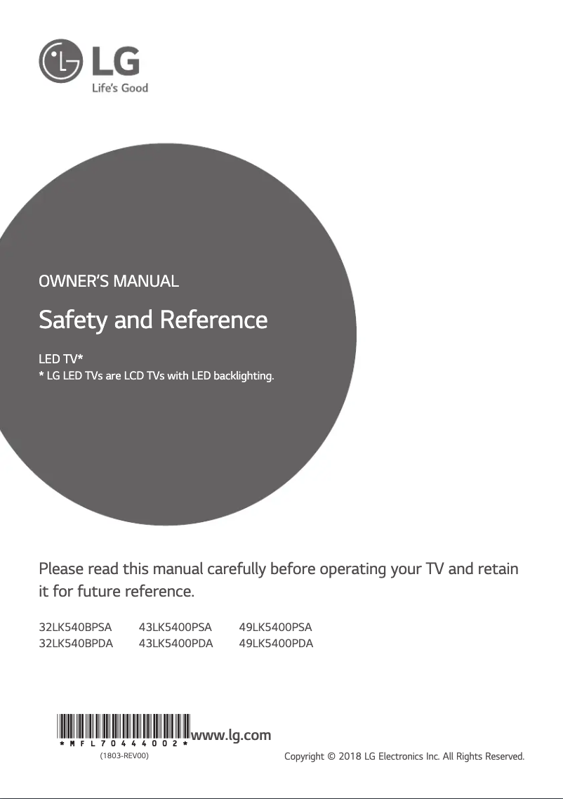 Page 1 of the manual User Manual LG 43LK5400PSA