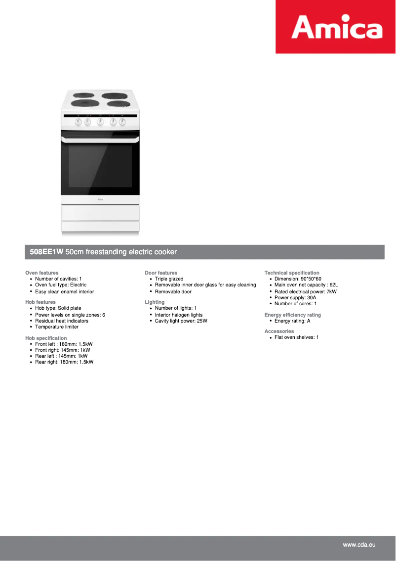 Page n°1 - Fiche technique Amica 508EE1(W)