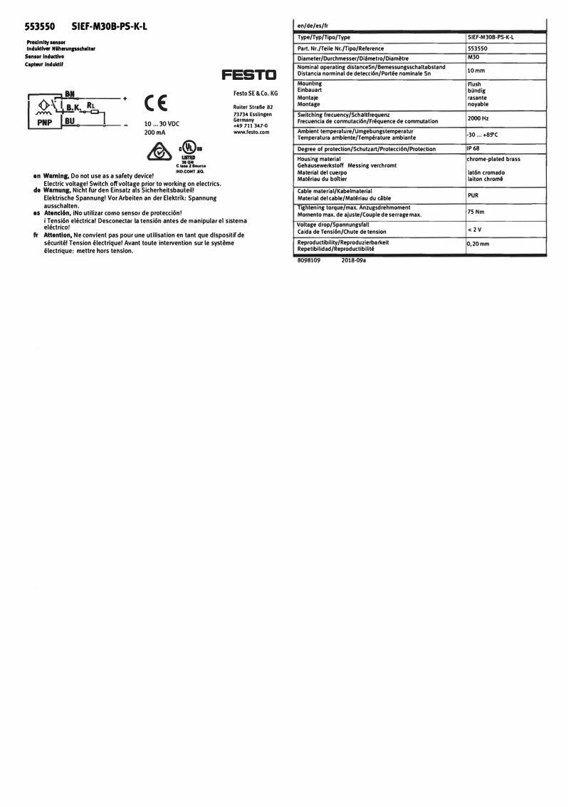 Page 1 de la notice Manuel utilisateur Festo SIEF-M30B-PS-K-L