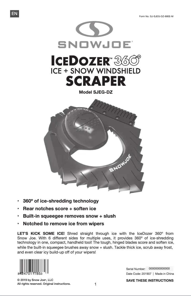 Page 1 de la notice Manuel utilisateur Snow Joe SJBLZD-TV-DO2