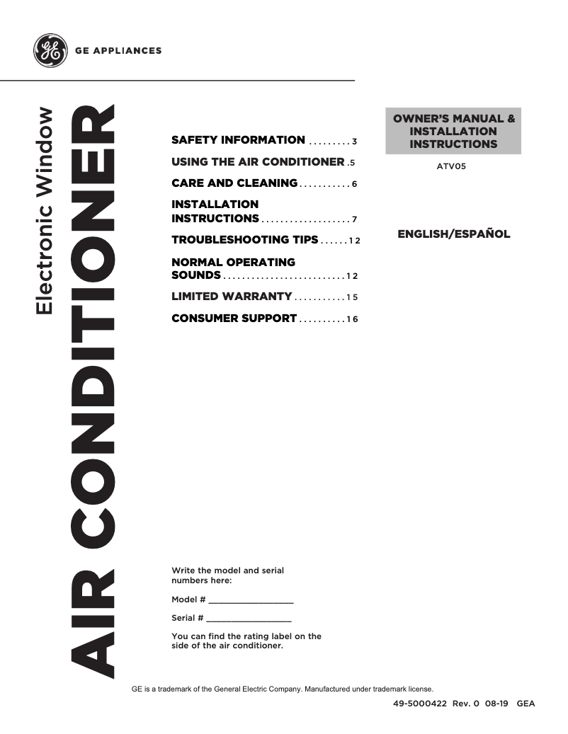 Image de la première page du manuel de l'appareil ATV05LZ