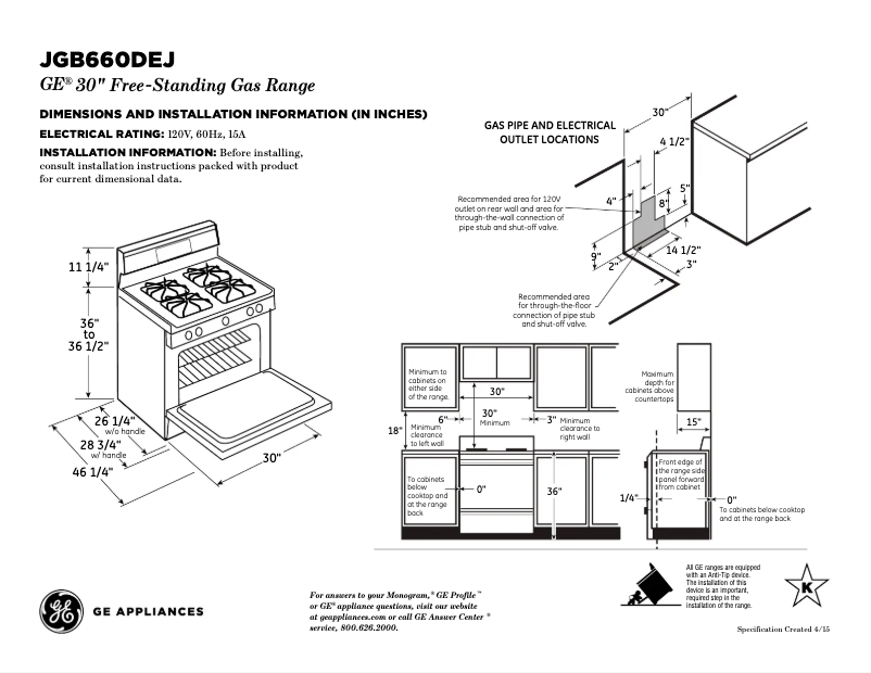 Page 1 of the manual Technical Sheet GE JGB660EEJES
