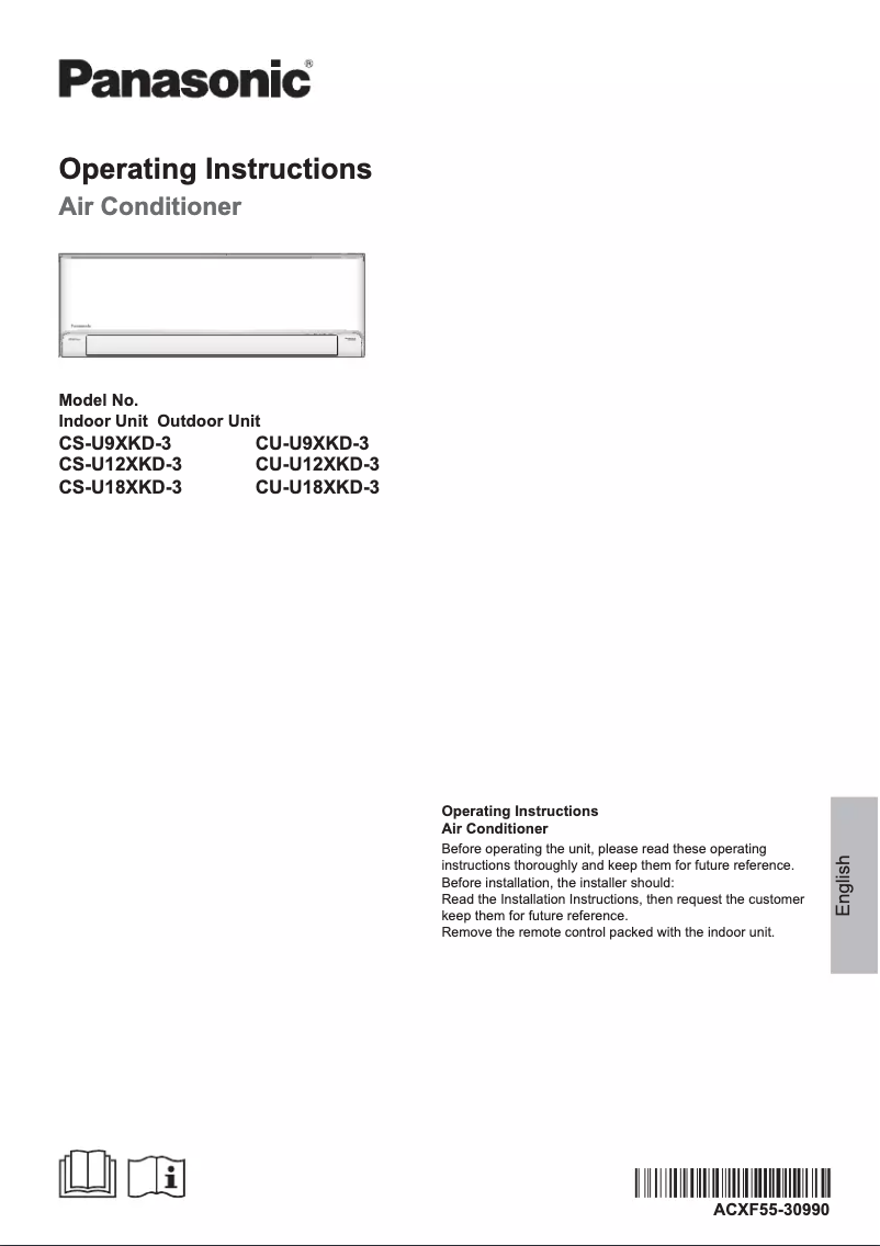 Page 1 de la notice Manuel utilisateur Panasonic CS-U9XKD-3