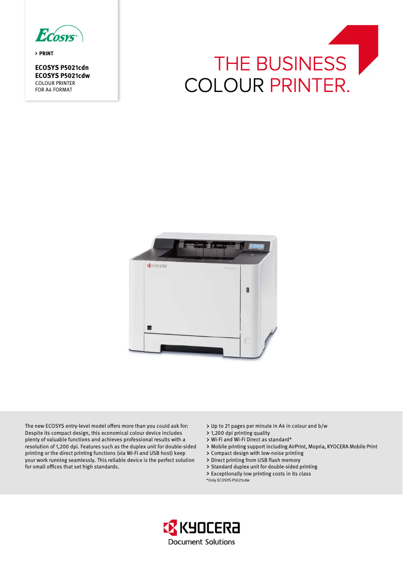 Image de la première page du manuel de l'appareil ECOSYS P5021cdn