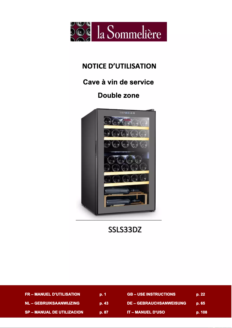 Page 1 de la notice Manuel utilisateur La Sommelière SLS33DZ