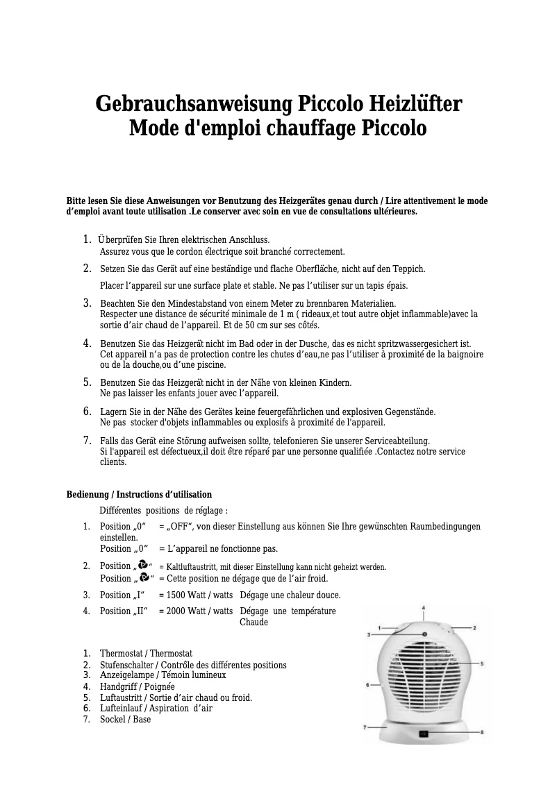 Page 1 de la notice Manuel utilisateur Sonnenkönig Piccolo 20