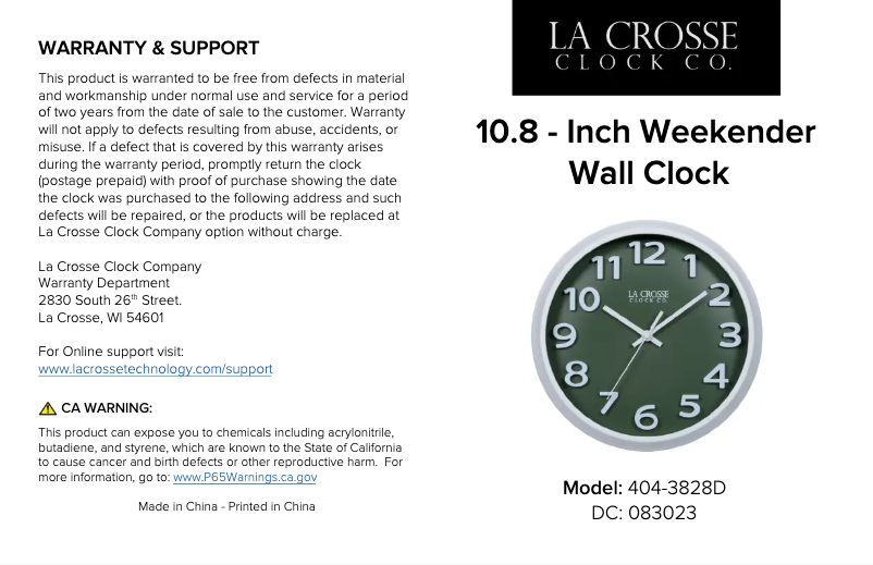 Page 1 de la notice Manuel utilisateur La Crosse Technology 404-3828D