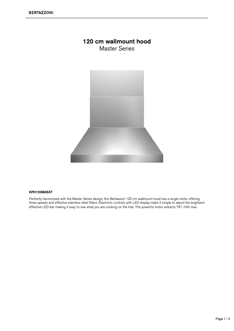 Page 1 de la notice Fiche technique Bertazzoni KPH120MASXT