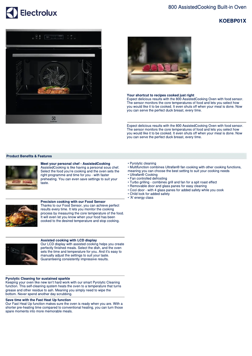 Page 1 de la notice Fiche technique Electrolux KOEBP01X