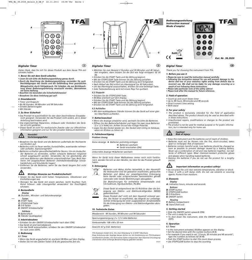 Page n°1 - Manuel utilisateur TFA 38.2026