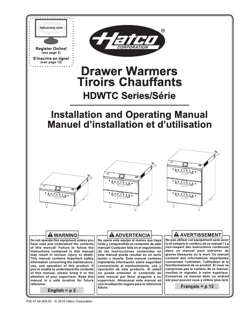 Page 1 de la notice Manuel utilisateur Hatco HDWTC-2