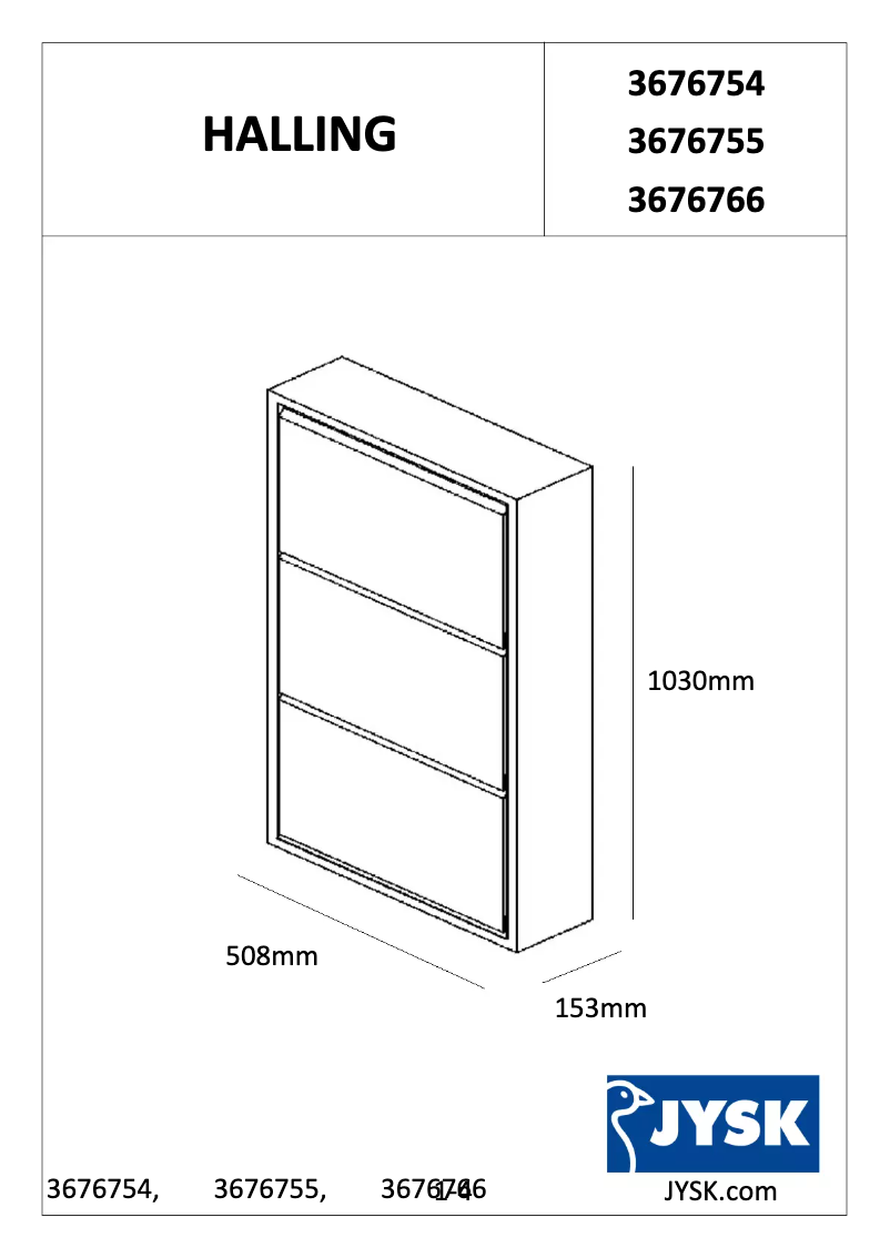 Page 1 de la notice Manuel utilisateur JYSK Halling (51x103x15)