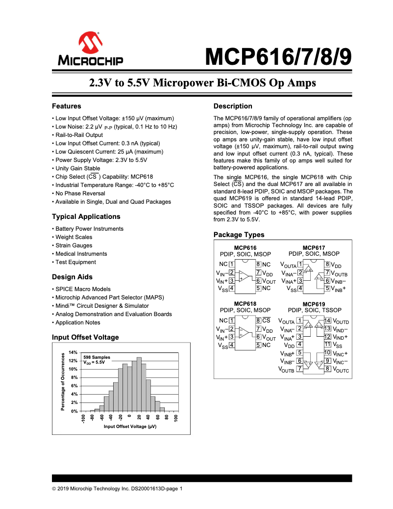 Página 1 del manual Ficha técnica Microchip MCP618