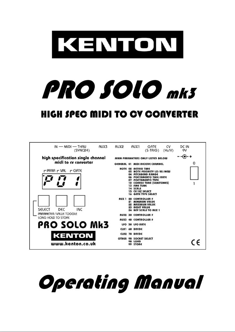 Page n°1 - Manuel utilisateur Kenton Pro Solo Mk3