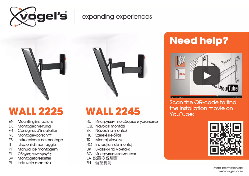 Page 1 de la notice Manuel utilisateur Vogel's WALL 2225