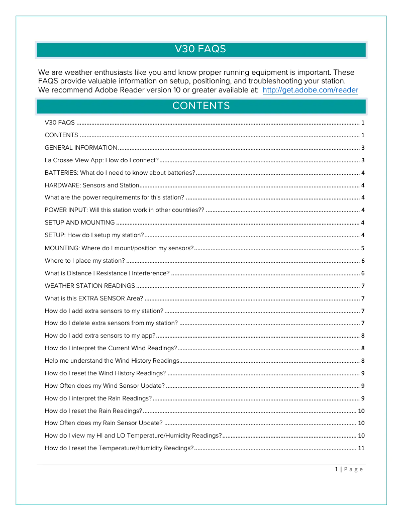 Page 1 de la notice FAQ La Crosse Technology V30