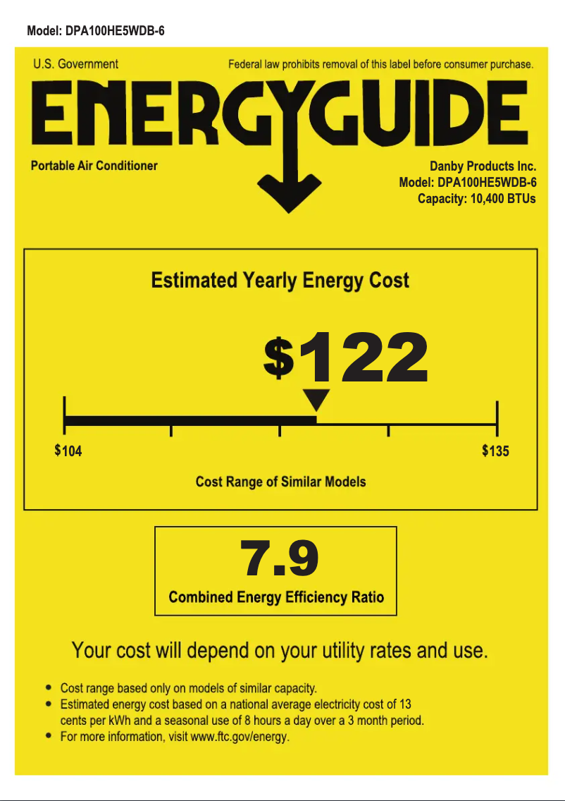 Page 1 de la notice Label énergétique Danby DPA100HE5WDB-6
