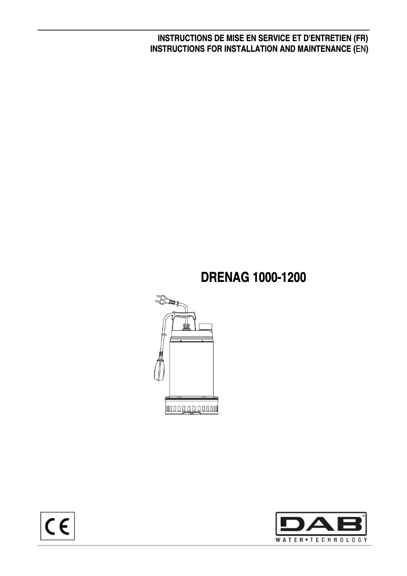 Page 1 de la notice Manuel utilisateur DAB DRENAG 1000-1200