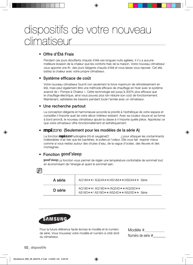 Page 1 de la notice Manuel utilisateur Samsung AQ18AWA