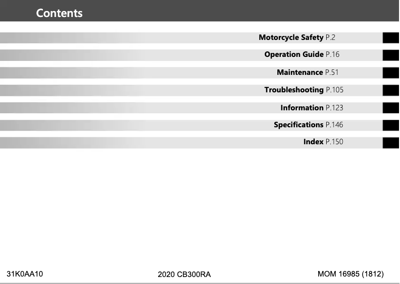 Imagen de la primera página del manual del dispositivo CB300R (2020)