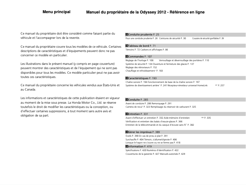 Página 1 del manual Manual de usuario Honda Odyssey (2012)