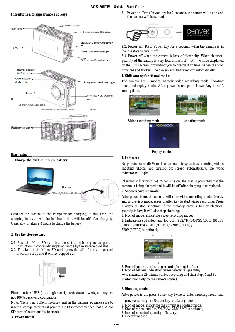 Page 1 de la notice Manuel utilisateur Denver ACK-8060W